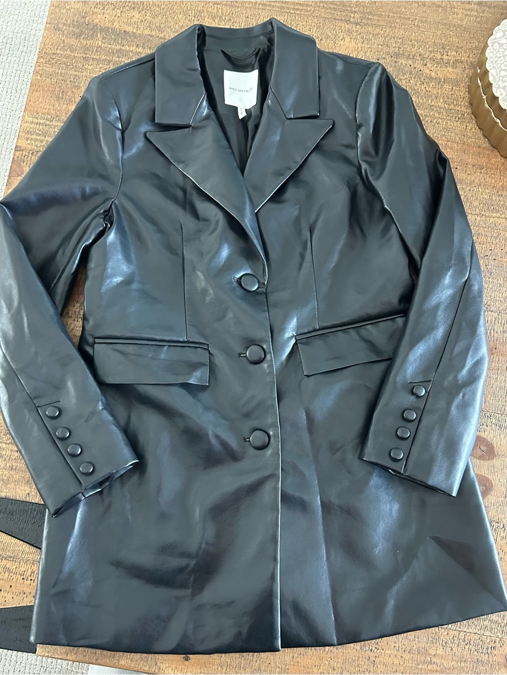 Avec Les Filles Black Faux Leather Blazer size medium
